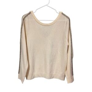 NWT Ellie Tahari Size Medium Wool Cashmere Sweater Sky White Beaded Rhinestone